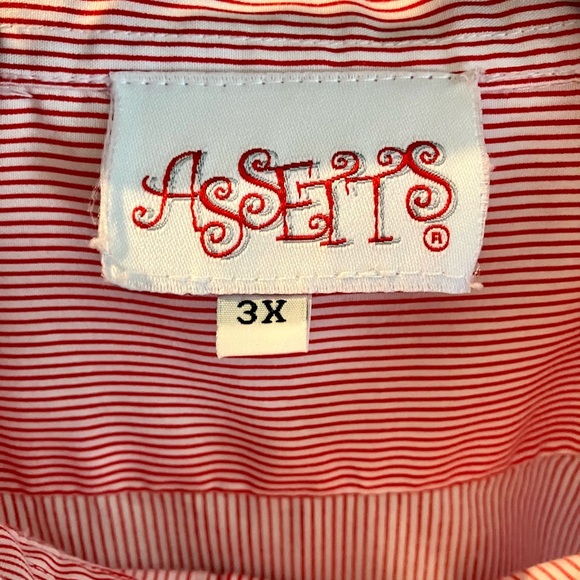 Women’s oversized 3X Collard Cotton, button up, long sleeve blouse. Red/White. - Picture 14 of 16